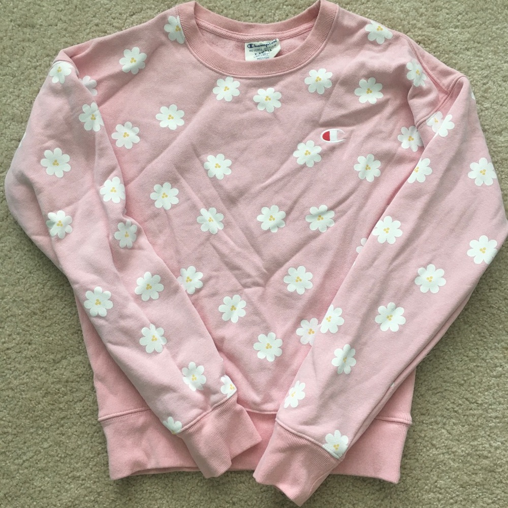 Champion pink daisy crewneck